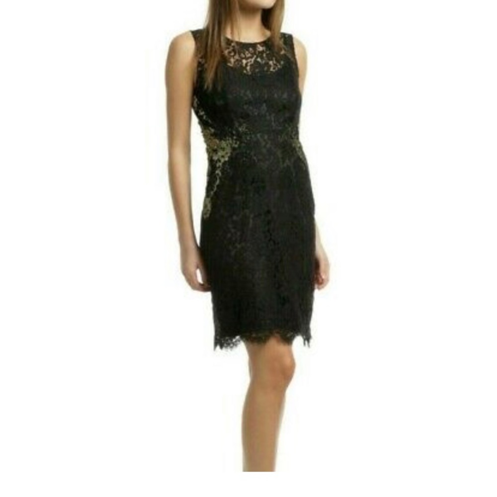 Elie Tahari Black Lace and Gold Dress Sz 10